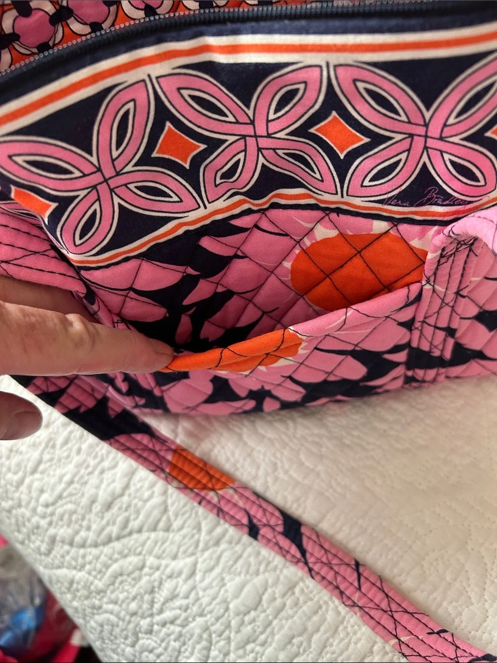 Vera Bradley Quilted Floral Pink and Navy Tote Bag
